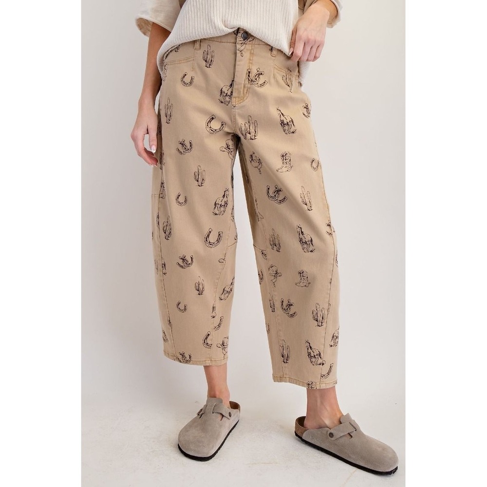 Easel Boot Scootin Khaki Barrel Pants Western Horse Cactus Small NWT